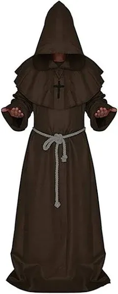 Friar Medieval Hooded Monk Renaissance Priest Robe Costume Cosplay