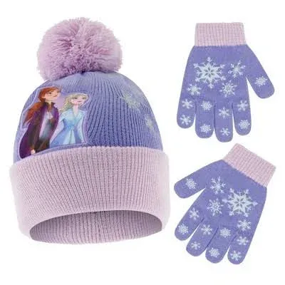 Disney Girls Winter Hat and Kids Gloves or Mitten Set, Frozen Beanie Age 2-7 