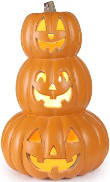 14&#034; Prelit LED Halloween  Jack O&#039; Lanter 3Tier Pumpkin Light Porch Party Decor