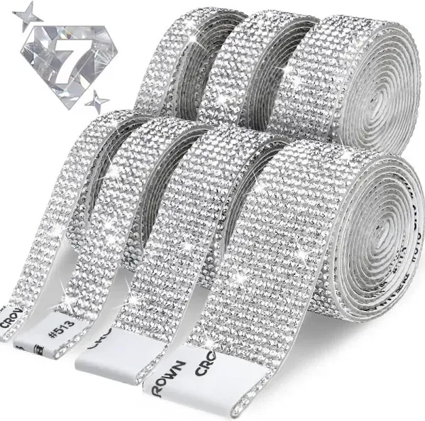 Rhinestone Ribbon 7 Rolls 7 Yards Self Adhesive Diamond Bling Rhinestones Strips, Crystal Rhinestone Tape Diamond Ribbons Wrap Glittering Stickers for Crafts Arts Car DIY Decoration, Gold, 4 Size