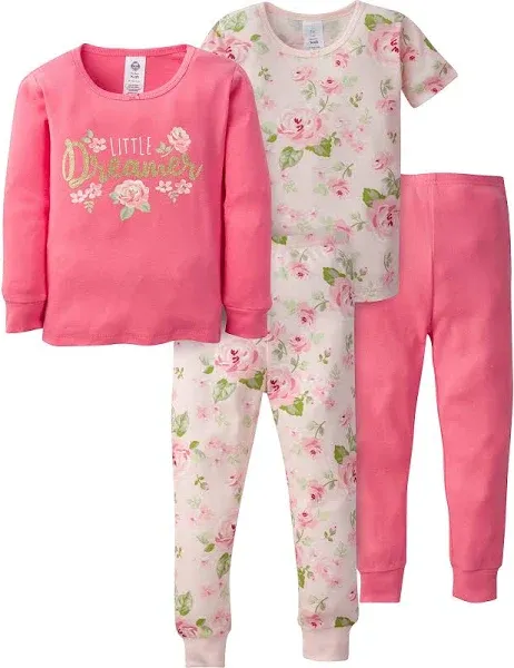 4-Piece Infant &amp; Toddler Girls Rose Snug Fit Cotton Pajamas by Gerber 12M-NWT