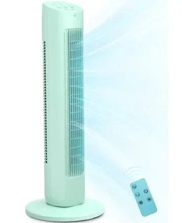 KISSAIR Tower Fan for Bedroom, 85° Oscillating Fans with 3 Speeds, 15H Timer, Portable 30", Normal/Natural/Sleep 3 Fan Modes, Freestanding Tower Fans, Green