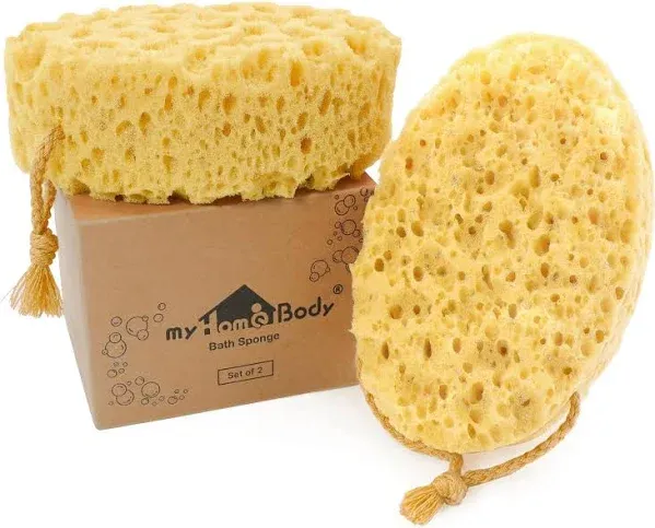 myHomeBody Bath Sponge, Foam Loofah Sponge, Body Sponge for Shower – Large Size, Lots of Lather, Oval, 2 Pack