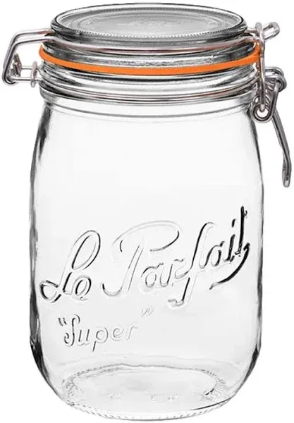 Le Parfait Super Jar, Canning Jar, 1L French Glass Canning Jar w/Round Body, Glass Jar with Airtight Lid, Canning Jar Wide Mouth, Glass Jar with Lid