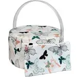 Singer Large Premium Sewing Basket with Notions Sewing Kit & Matching Pin Cushion (Anthriscus Print)