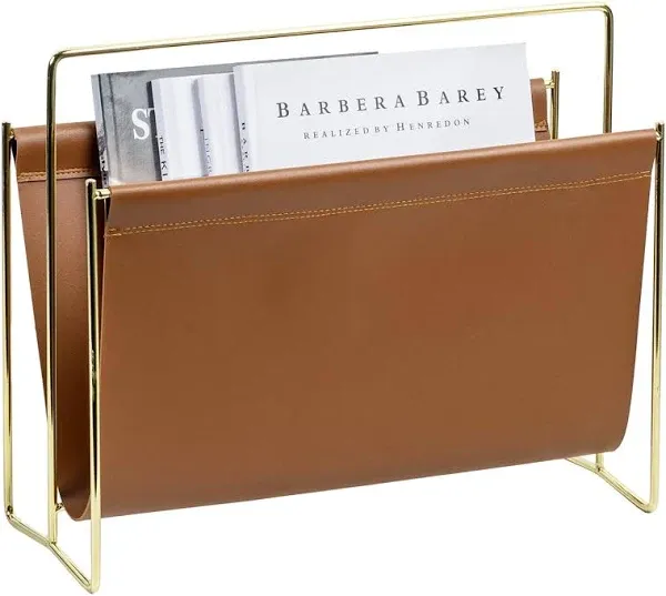 MyGift 15 Inch Modern Caramel Leatherette Magazine Holder