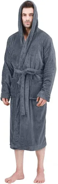 NY Threads Men's Hooded Fleece Plush Bathrobe