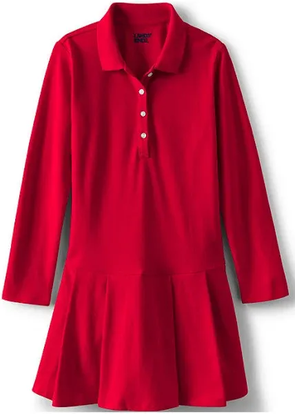 Lands' End Girls Long Sleeve Mesh Pleated Polo Dress