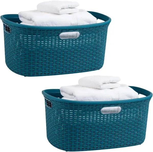 Mind Reader 40L Laundry Basket, Clothes Hamper, Wicker Design, Plastic, 23&#034;L ...