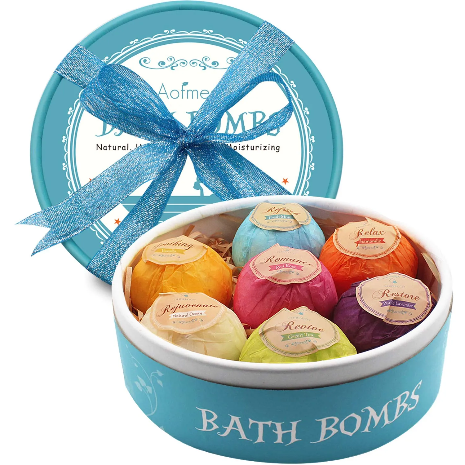 Aofmee Bath Bombs, 7 Bath Bombs for Women, Handmade Bathbombs for Kids Girls, Mo