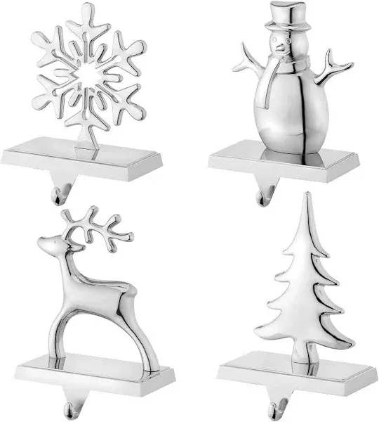 BIRDROCK HOME Christmas Stocking Holders for Mantle - Weighted Metal Hanger for Stockings & Holiday Decor - Metal Hook for Fireplace, Staircase, Shelf - Non-Scratch Base - Holiday Collection, Set of 4