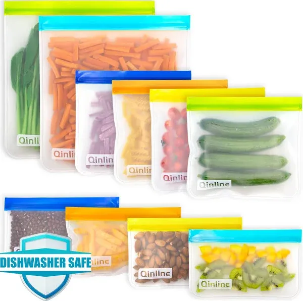 Reusable Food Storage Bags - 10 Pack Dishwasher Safe Freezer Bags, BPA Free R...