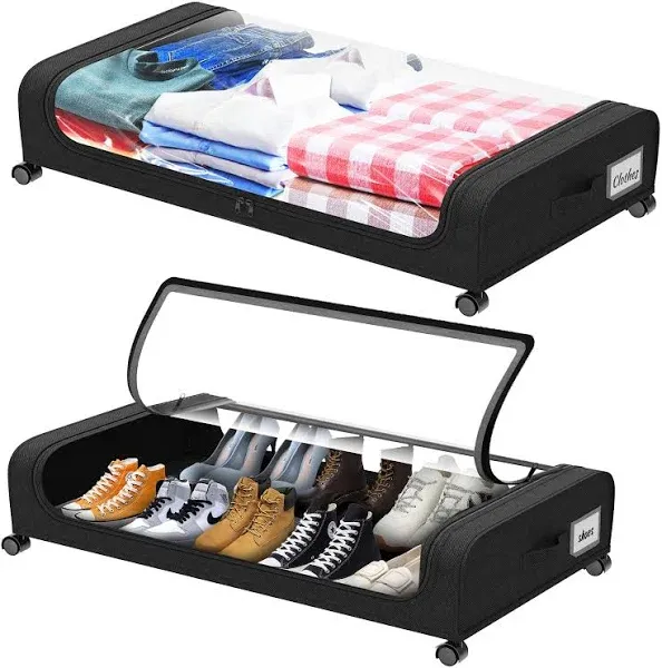 2 Pack under Bed Storage with Wheels, under Bed Shoe Storage Larger Capacity wit