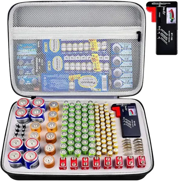 PAIYULE Battery Organizer Storage Case with Tester, Battery Box Holder Garage Container Bag Fits for AA AAA Aaaa 9V C D Lithium 3V(Not Includes Batteries)