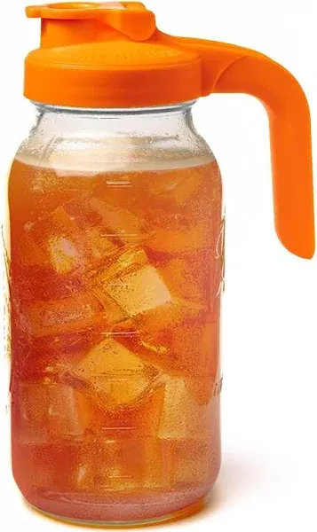 County Line Kitchen Glass Mason Jar Pitcher with Lid - Wide Mouth, 2 Quart (64 oz) - Heavy Duty, Leak Proof - Sun & Iced Tea Pitcher, Cold Brew Coffee, Breast Milk Storage, Water - Sunrise Orange