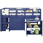 Naomi Home Twin Low Loft Bed with Desk for Kids, Low Study Loft Bed Size Twin, Finish Navy