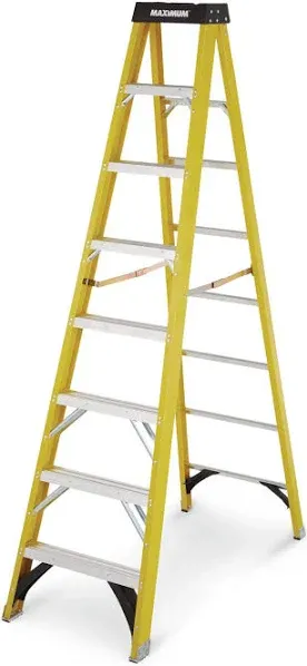 MAXIMUM Type 1A Fiberglass Step Ladder, 300-lb 8-ft