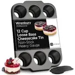 Wrenbury Pro Mini Cheesecake Tins Removable Base - 12 Hole Loose Bottom Muffin Baking Pan - Heavy Gauge Victoria Sponge Cake Moulds - PFOA Free