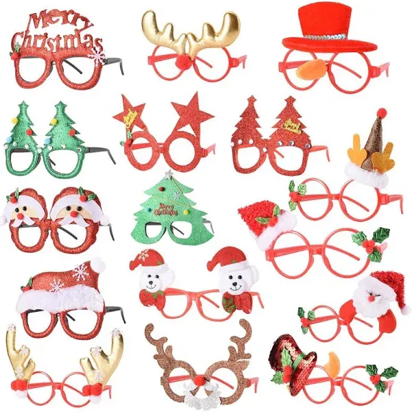 16 PCS Christmas Holiday Glasses for Kids & Adults ,Cute Christmas Glasses Frames,Fun Christmas Party Favors Festive Decorations & Trinkets , Perfect for Goodie Bag Stuffers ，best Photos booth