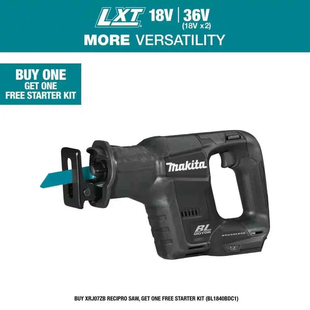 Makita XRJ07R1B 18V LXT® LithiumIon SubCompact Brushless Cordless Recipro Saw Kit