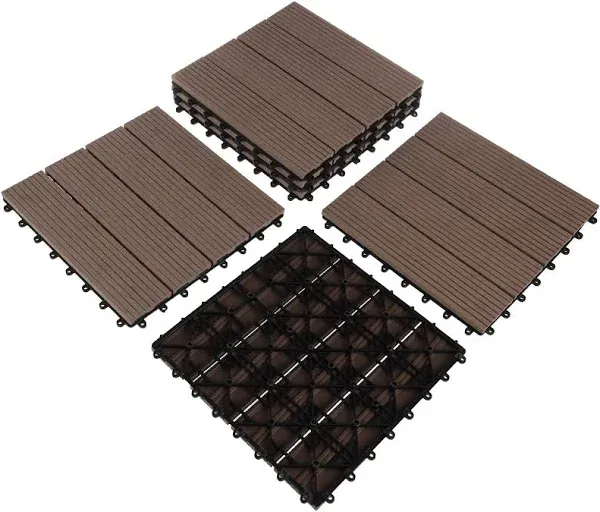 Patio Floor Tiles - Set of 6 Wood/Plastic Composite Interlocking Deck Tiles by Pure Garden (Mocha Woodgrain)