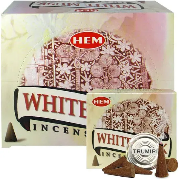 White Musk Incense Cones and Cone Incense Burner Bundle Insence Insense Hem Incense