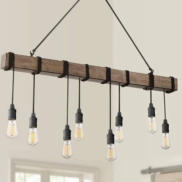 Possini Euro Design Tomas Black Wood Grain Island Pendant Chandelier 42 1/4" Wide Farmhouse Industrial Rustic 8-Light Fixture for Dining Room Kitchen