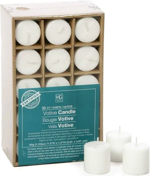 Hosley&#039;s Set of 30 Unscented White Votive Candles