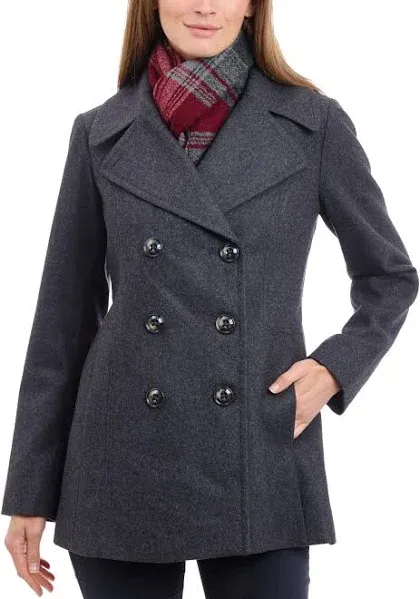 LONDON FOG Women's Double Breasted Peacoat with Scarf