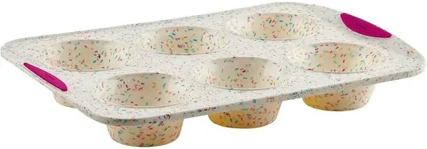 Trudeau Structure White Confetti Reinforced Silicone 6 Cup Jumbo Muffin Pan