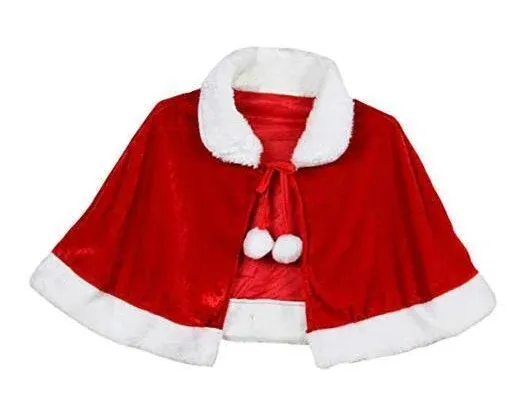 Gamusi Christmas Velvet Shawl Cloak Cape Mrs Santa Claus Cape Robe Halloween Costume Red Kids