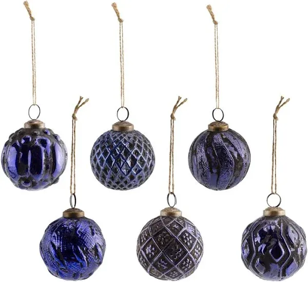 Farmhouse Ball Christmas Ornaments Set; Distressed Metal Glass Vintage Style