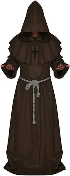 LHJ Friar Medieval Hooded Monk Renaissance Priest Robe Costume Cosplay