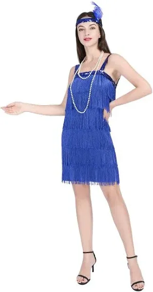 Leadtex Women's 1920s Fringed Flapper Costume with Feather Headband,Beaded Necklace …