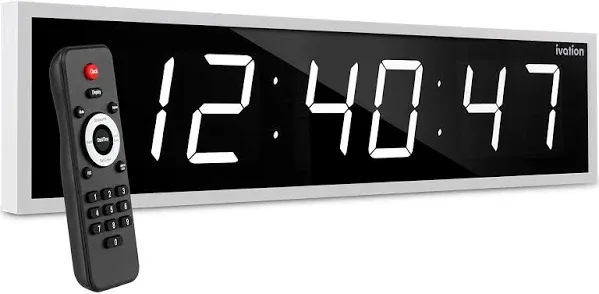 Ivation Large LED Digital Wall Clock - Black, Modern, Oversized (23-in H and Up), Adjustable Brightness, Silent Operation - Perfect for Indoor Use