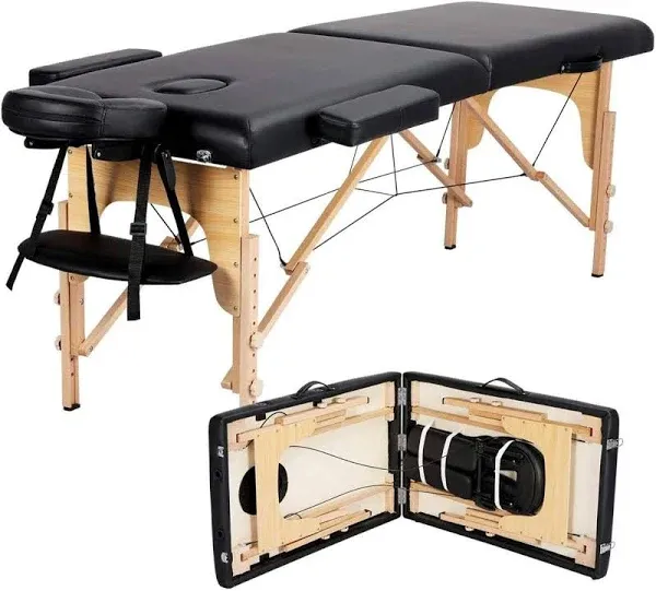 84" L Massage Table 2 Fold Adjustable Portable Facial Spa Salon Bed Tattoo Black