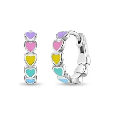 Heart 9mm Baby / Toddler / Kids Earrings Hoop Enamel - Sterling Silver