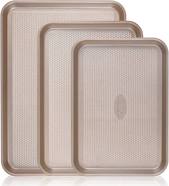  Baking Sheet Pan Set, 3x Cookie Sheets for Oven, Diamond Champagne Gold