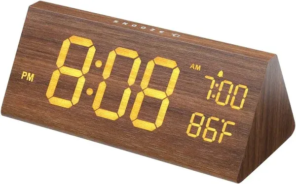 Wooden Digital Alarm Clocks for Bedrooms,Elect<wbr/>ric Desk Clock with Large Numbe...