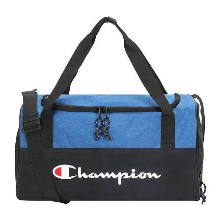 Champion Logo Duffel Bag, 19&#034; x 9.5&#034; x 9.5&#034;, Blue/Black, Free Shipping!!!