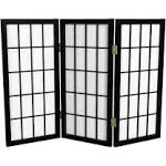 Oriental Furniture Tall Desktop Window Pane Shoji Screen, 3 Panel, Black