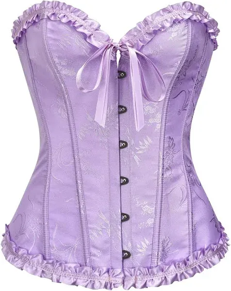 Floral Lace Up Overbust Corset Bustier Lingerie