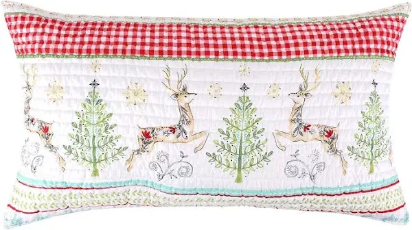 Merry & Bright by Levtex Home - Comet and Cupid Quilt - King - Holiday Deer and Christmas Trees - Red Green White Teal - Quilt (102x86in.) - Reversible - Microfiber