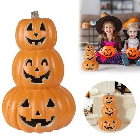 Halloween Pumpkin Lantern - Light Up Pumpkin with Unique 3 Tiers Design - Lightened Large Pumpkin with Waterproof ETL Certified Cord Plug and 2 Safety Fuse - 14 Inch