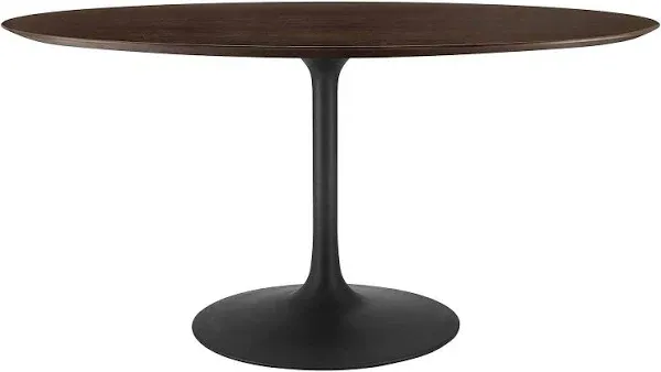 Modway Lippa 60" Oval Modern Wood & Metal Dining Table in Cherry Walnut/Black