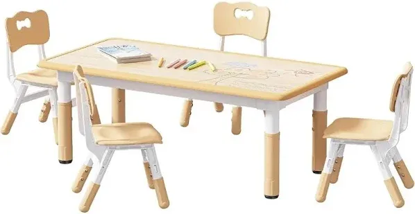 Kids Table and Chairs Set for 4 with Graffiti Desktop