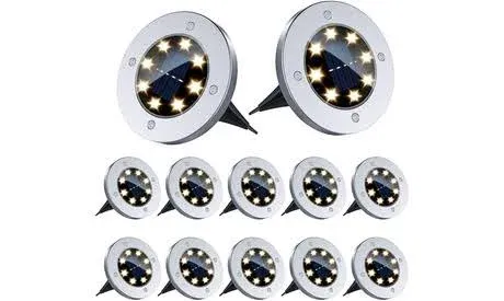 12 Pack 8LED Solar Garden Lights Outdoor Waterproof Sidewalk Disk Bright In-Grou