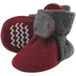 Hudson Baby Fleece Lined Booties, Heather Charcoal and Burgundy