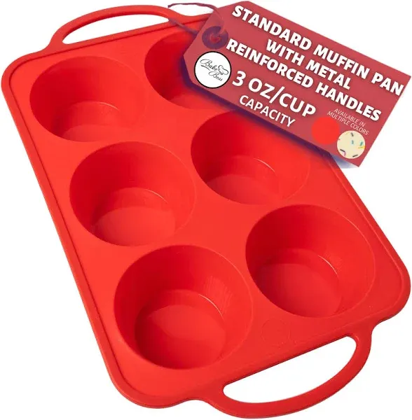 Sturdy Metal Handle Non-Stick 6 Cup Large Premium Silicone Muffin Pan & Cupcake