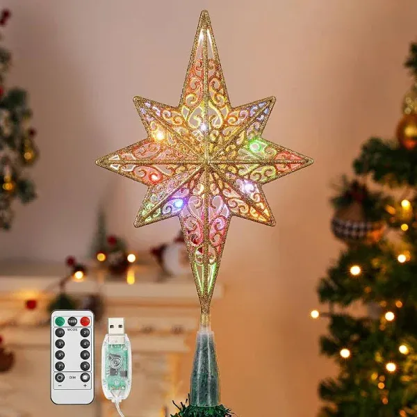 Christmas Tree Topper, USB Powered Remote Controlled 14 Inch Bethlehem Star X...